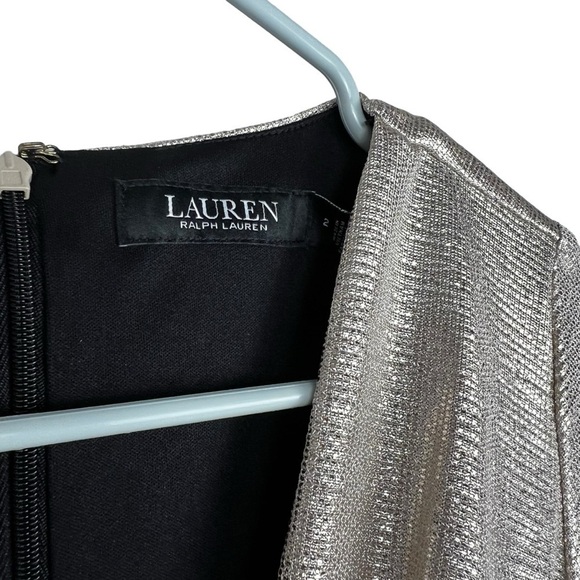 Lauren Ralph Lauren V-Neck Twist Front Layered Look Dress size 2 Gold and Black - Picture 6 of 9